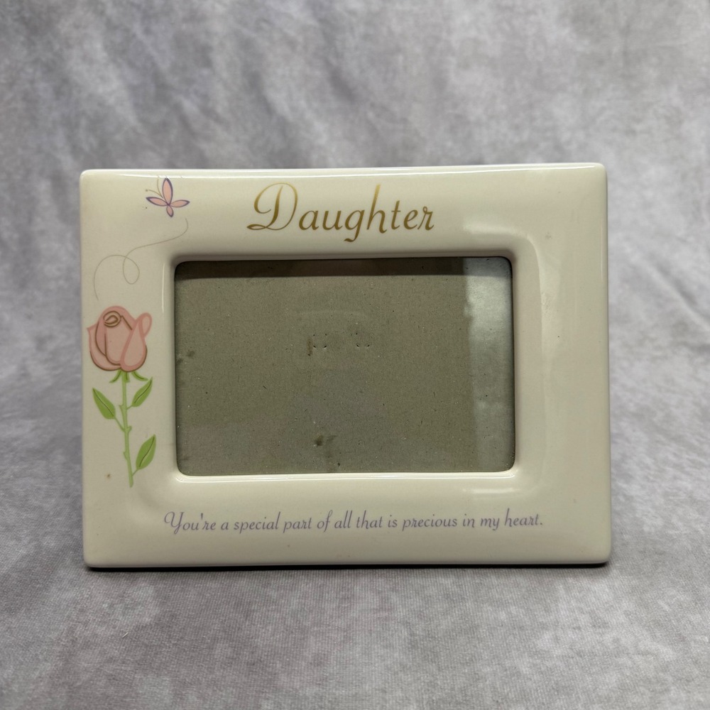 Russ Daughter Picture Frame Unisex Small Cream Ceramic Rose Butterfly Floral